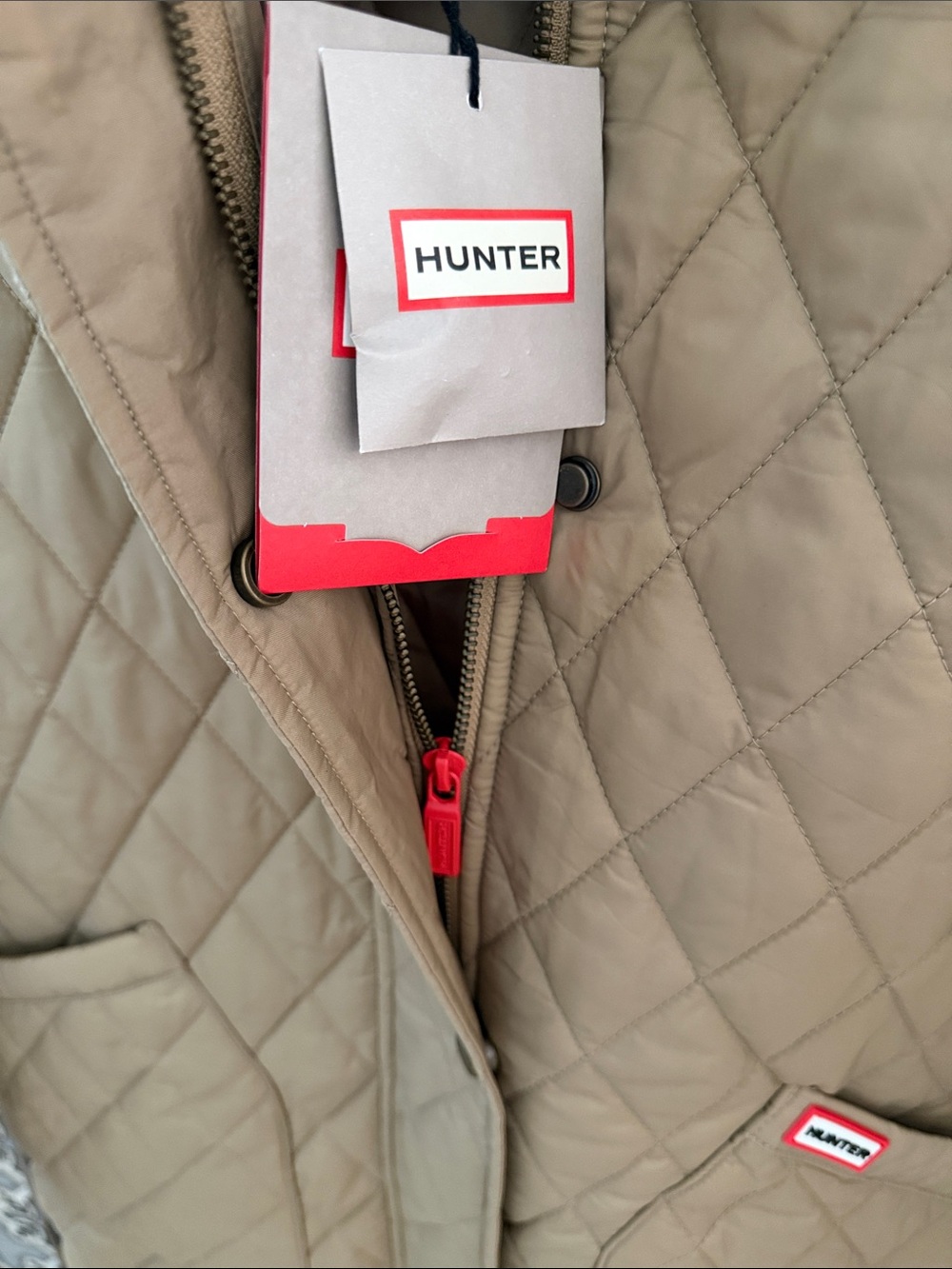 RARE Hunter Quilted Barn Jacket Puffer LONG Corduroy Collar Khaki Tan NWT M S - Picture 3 of 7